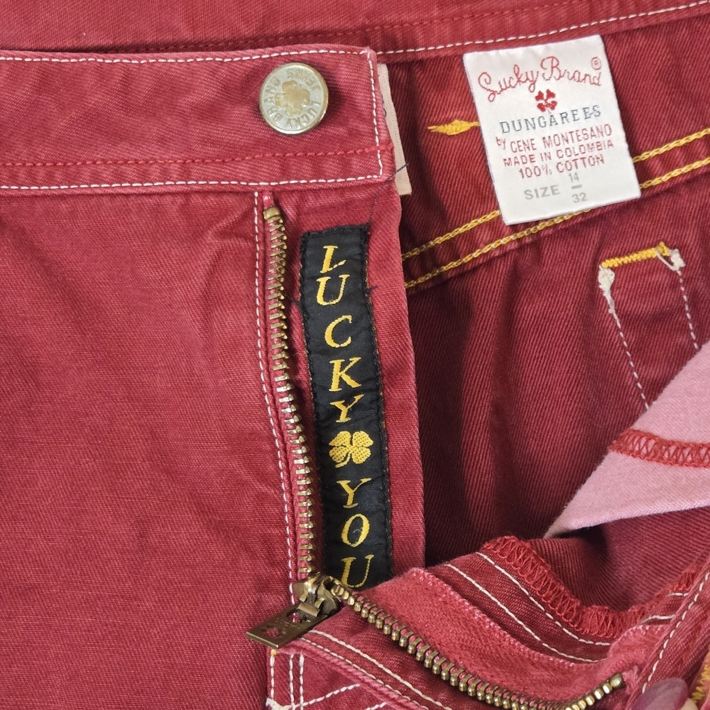 Lucky Brand Y2K Red Denim Skirt Size 14 Side Slit - Picture 5 of 12